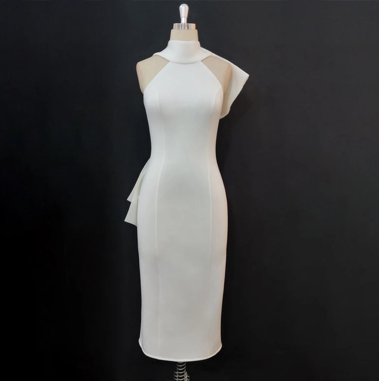 Party White Bodycon Dress Women with Back Big Bow Sexy Sleeveless Club Event Celebrate Fashion Cocktail Wedding Bridesmaid Gown