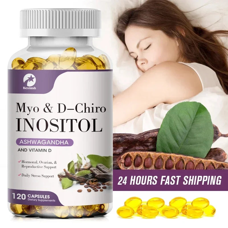 Myo-Inositol & D-Chiro Inositol Capsules 120 Vegan Capsules, Ideal Dosage for 40:1 Ratio Ovarian Health Balance Hormone