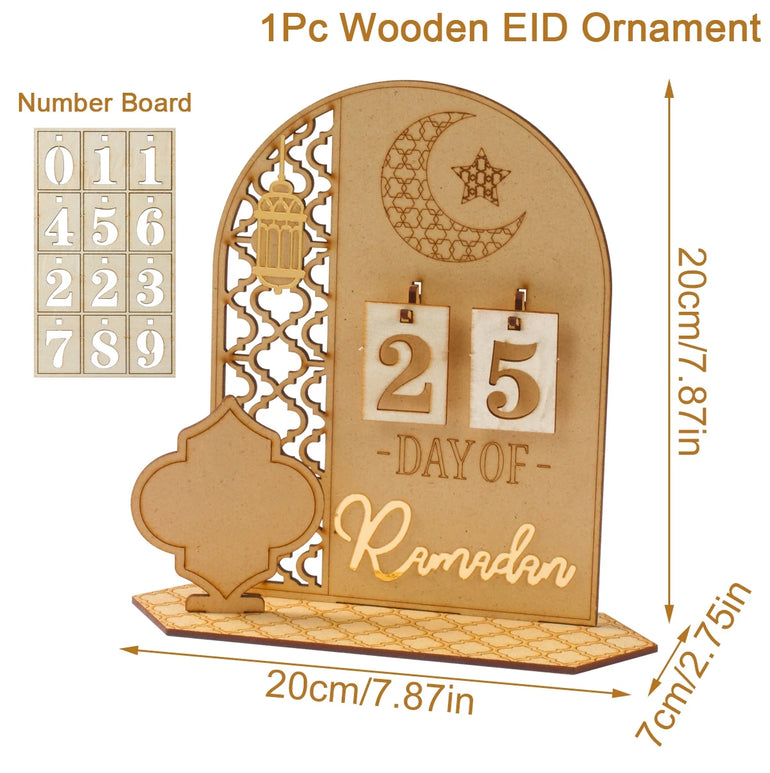 Ramadan Wooden Countdown Calendar Ornament 2025 Eid Mubarak Ramadan Decoration for Home Eid Al Adha Islamic Muslim Party Decor