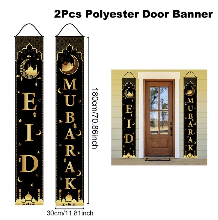 Ramadan Decoration 2025 Door Banner EID Mubarak Decor for Home Porch Banner Ramadan Kareem Islamic Muslim Party Eid Al-Fitr Gift