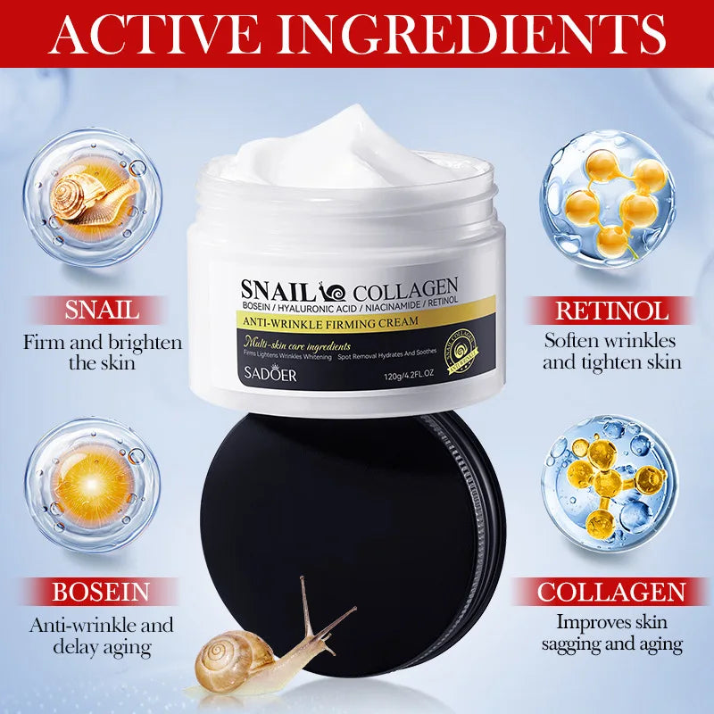 SADOER Snail Collagen Face Cream Faical Moisturizing Brightening Firming Hydrating Facial Creams Beauty Face Skin Care Products