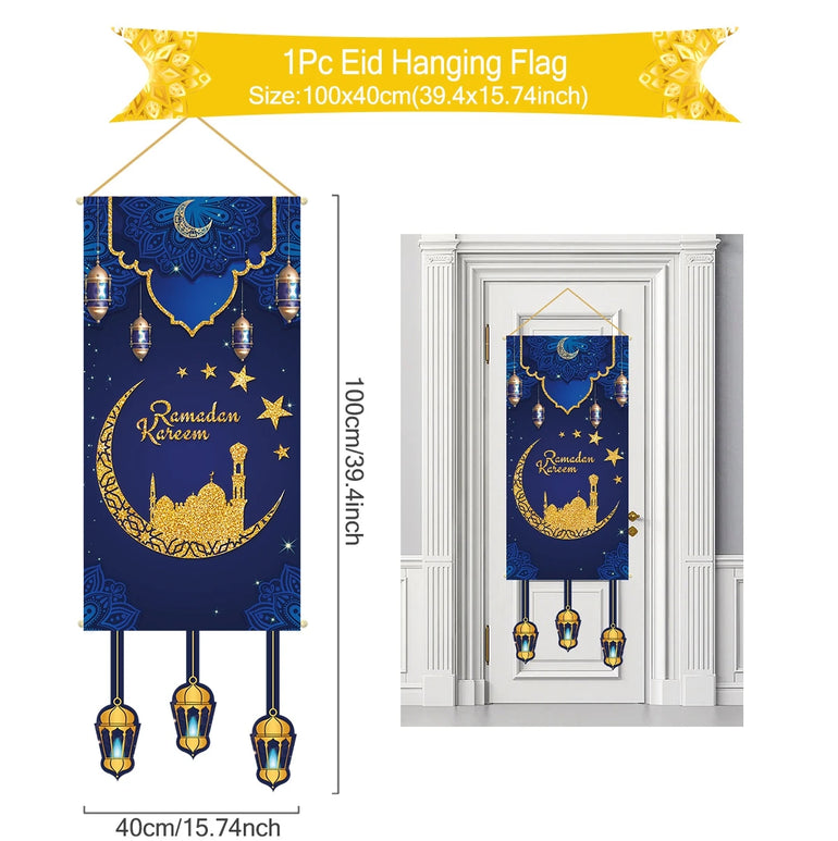 Eid Mubarak Decoration 2025 Hanging Flag Ramadan For Home Door Islamic Muslim Party Decor Ramadan Kareem Banner Eid Al-Fitr Gift