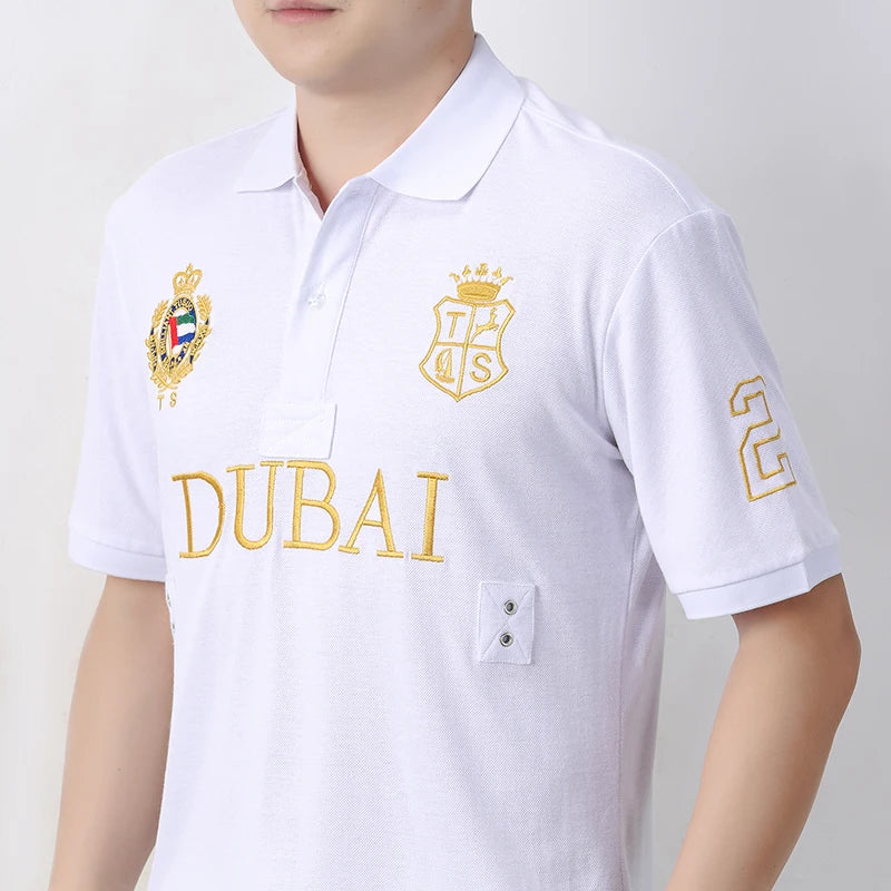 Men's polo shirt UAE Dubai short Royal casual  sport party high-end cotton embroidery luxury contrast color original design