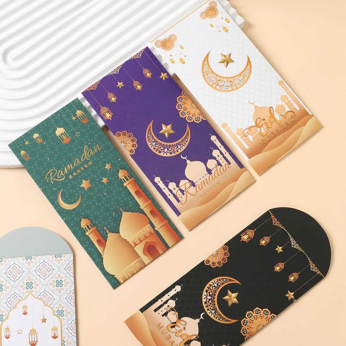 12Pcs Eid Mubarak Money Envelopes Gift Card Holder Ramadan Mubarak Decor 2025 Islamic Muslim Eid Al-fitr Invitation Supplies