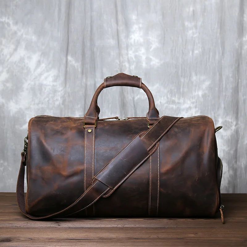 New Retro Male Carry-on Bag Europe And America Crazy Horse Leather Travel Bag Layer Cowhide Large Capacity Single Shoulder Bag