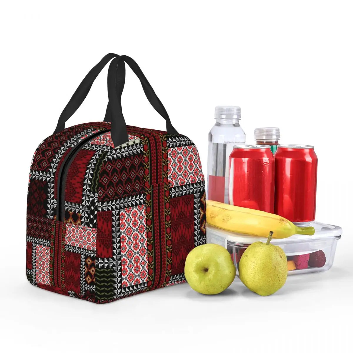 Custom Arabic Keffiyeh Traditional Pattern Insulated Lunch Bags for Tatreez Art Portable Cooler Thermal Food Lunch Box Travel