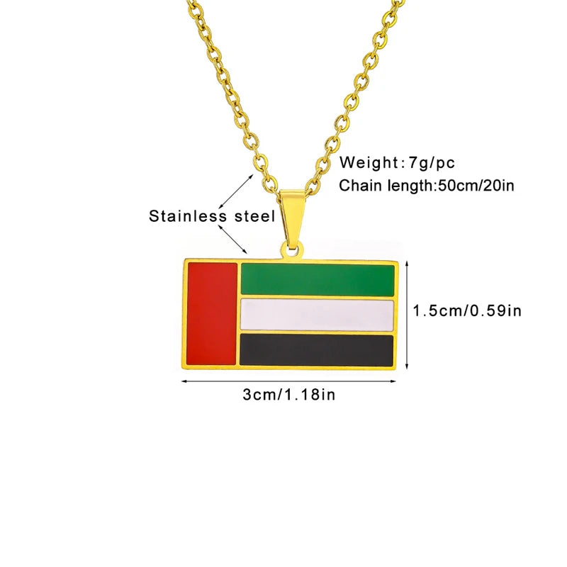 United Arab Emirates Flag Pendant Necklace Stainless Steel Men Women Gold Color UAE Ethnic Powerful Amulet Jewelry Gift