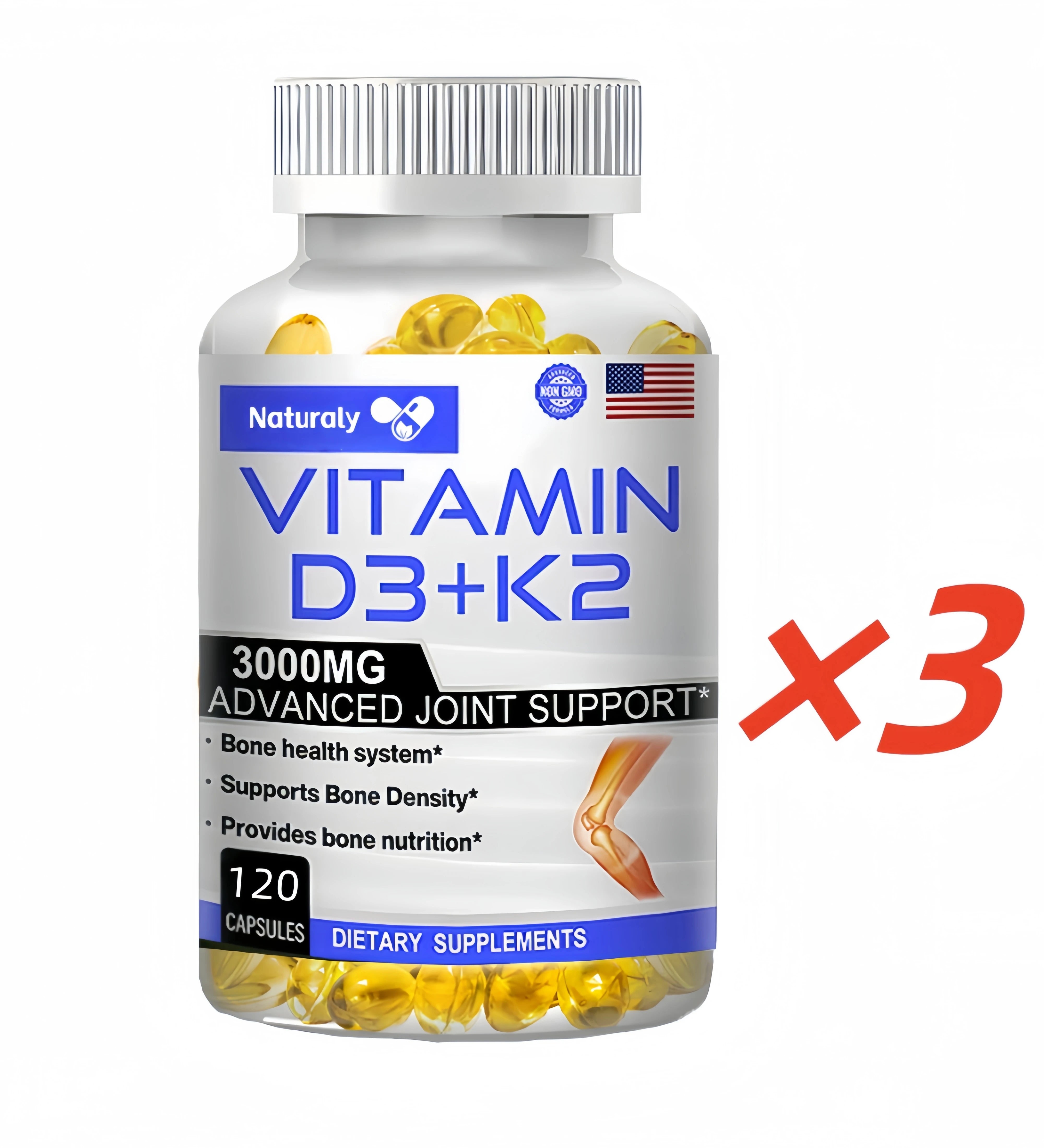 Vitamin D3+K2 Supplement to Support Joint, Bone and Immune Health Non-GMO formula easy-to-swallow vitamin D & K complex