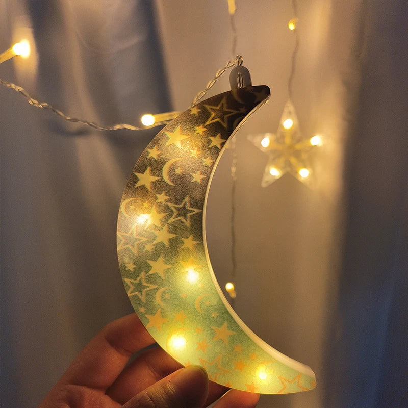 Eid al-Fitr Mubarak Star Moon Light String LED Night Lamp Window Fairy Light for Home Islamic Muslim Ramadan Indoor Decoration