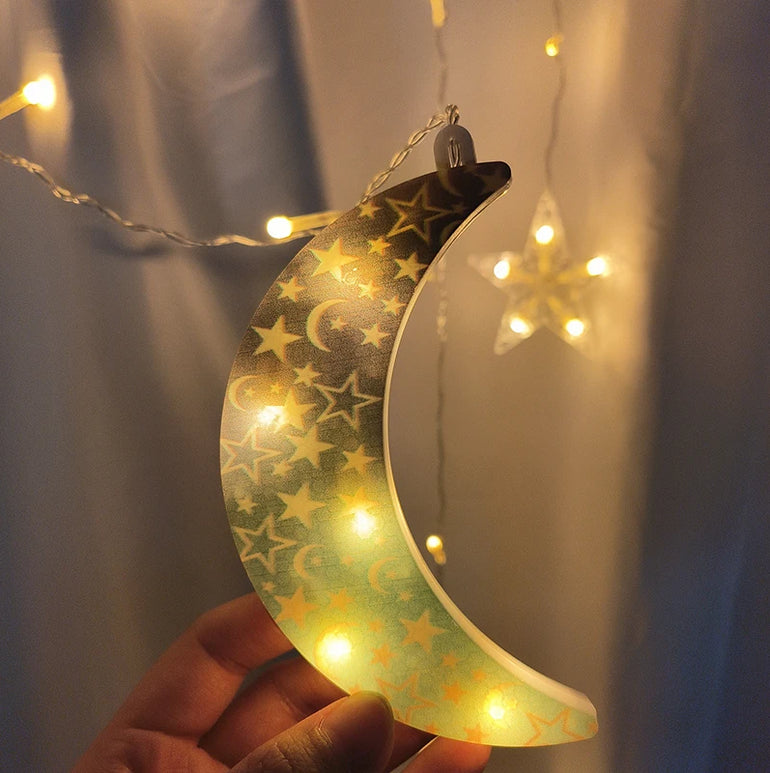 Eid al-Fitr Mubarak Star Moon Light String LED Night Lamp Window Fairy Light for Home Islamic Muslim Ramadan Indoor Decoration