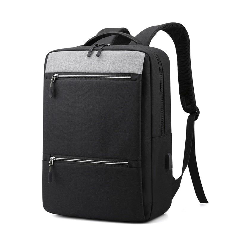 Business Style Black Gray Unisex USB Charging Laptop Backpack Bag