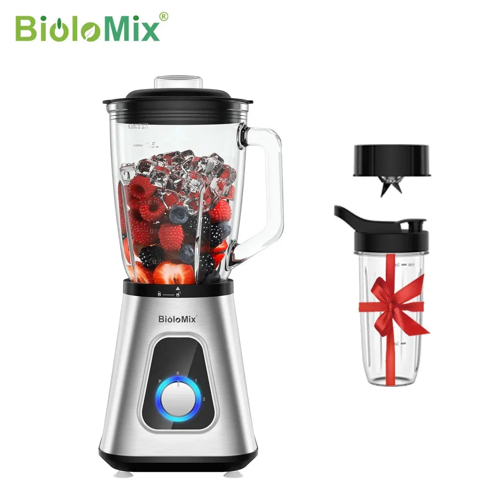 BioloMix 1300W Smoothie Blender with 1.5L Glass Jar, Personal Blenders Combo for Frozen Fruit Drinks,  Sauces