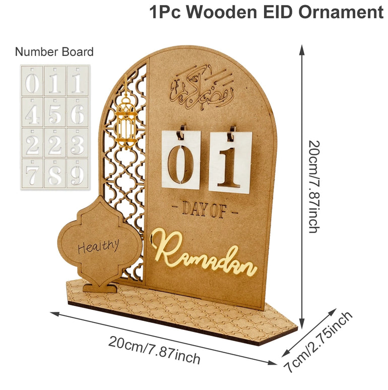 Ramadan Wooden Countdown Calendar Ornament 2025 Eid Mubarak Ramadan Decoration for Home Eid Al Adha Islamic Muslim Party Decor