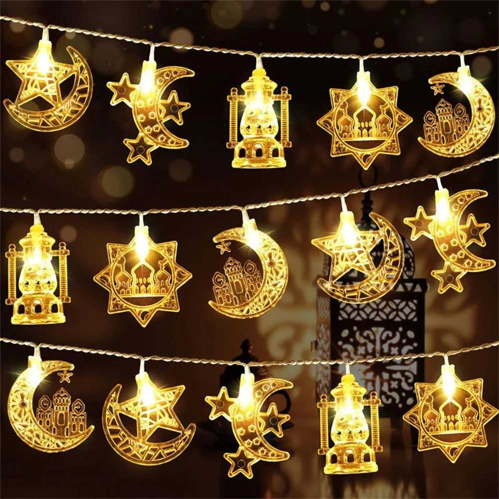 1.5M 10led Eid Mubarak Star Moon Led String Lights Ramadan Kareem Decoration for Home 2025 Islamic Muslim Festival Party Supplie