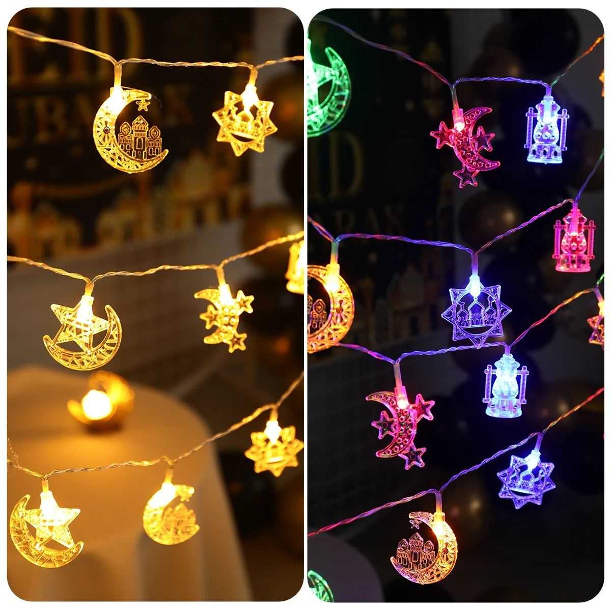 1.5M 10LED EID Mubarak String Lights Islam Muslim Festival Party Decor Moon Star Castle Lantern Ramadan Decoration for Home 2025