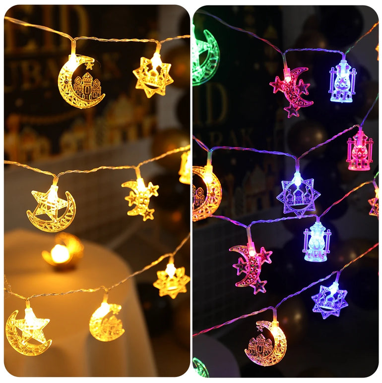 1.5M 10LED EID Mubarak String Lights Islam Muslim Festival Party Decor Moon Star Castle Lantern Ramadan Decoration for Home 2025