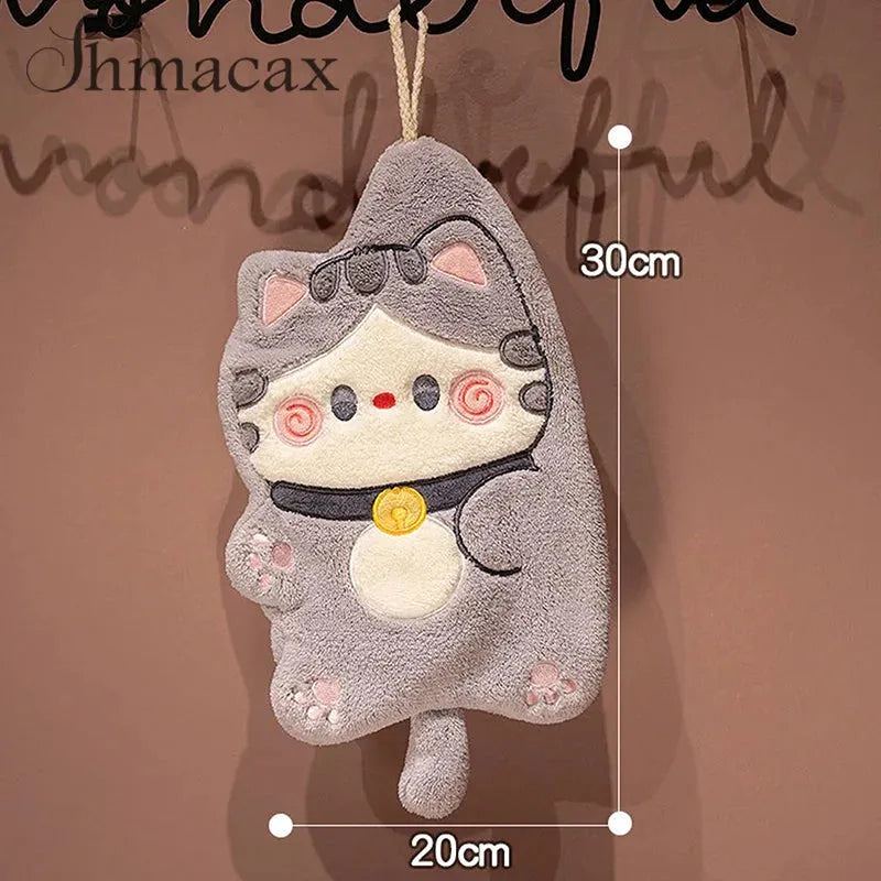 Cartoon Cat Hand Towels Cute Animal Bathroom Hanging Towel Soft Absorbent Wipe Cloth Quick Dry Children Kids Bathing Towel