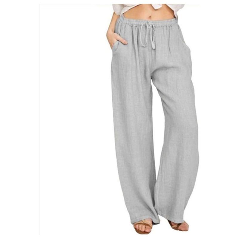 Cotton Linen Pants For Women Casual Trousers Female Drawstring Wide Leg Pants Y2K Clothing Drawstring Pants Women Streetwear Plus size - Jointcorp