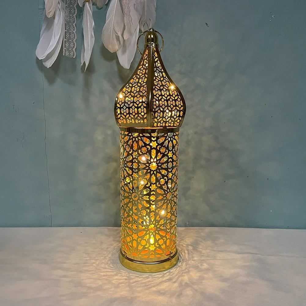 1PC Moroccan Golden Hollow Iron Lantern Ramadan Home Decoration Light Ornaments Gold Lanterns Moroccan Home Crafts Decoration