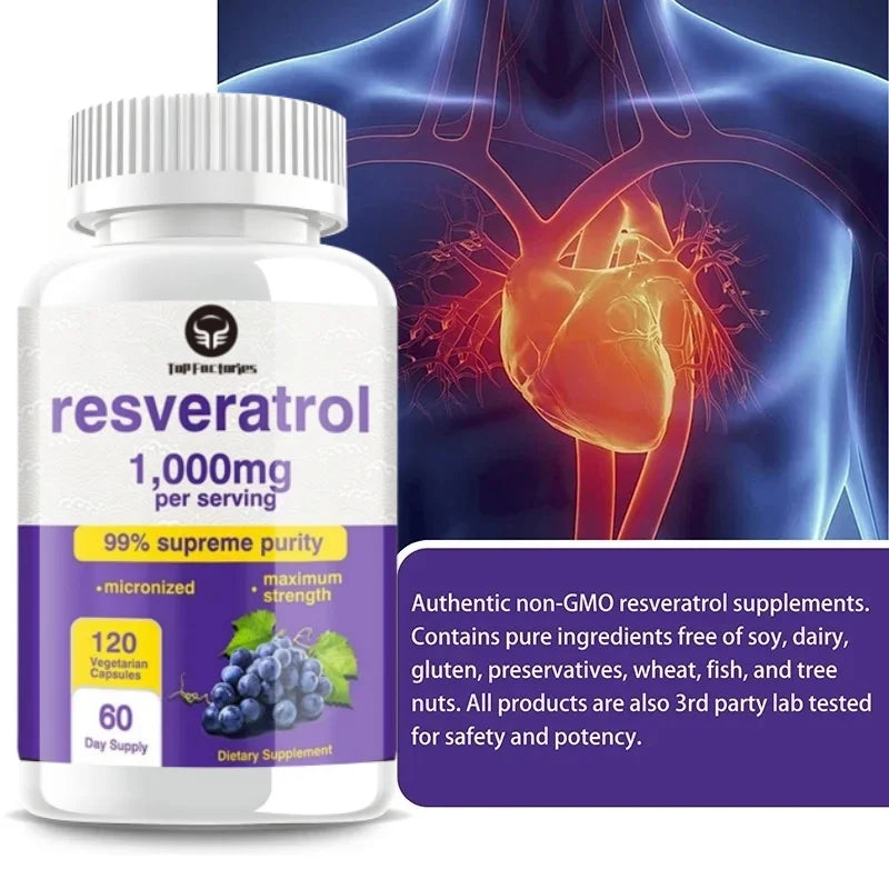 Resveratrol Supplement - Anti-aging, Cardiovascular & Joint Support, Skin