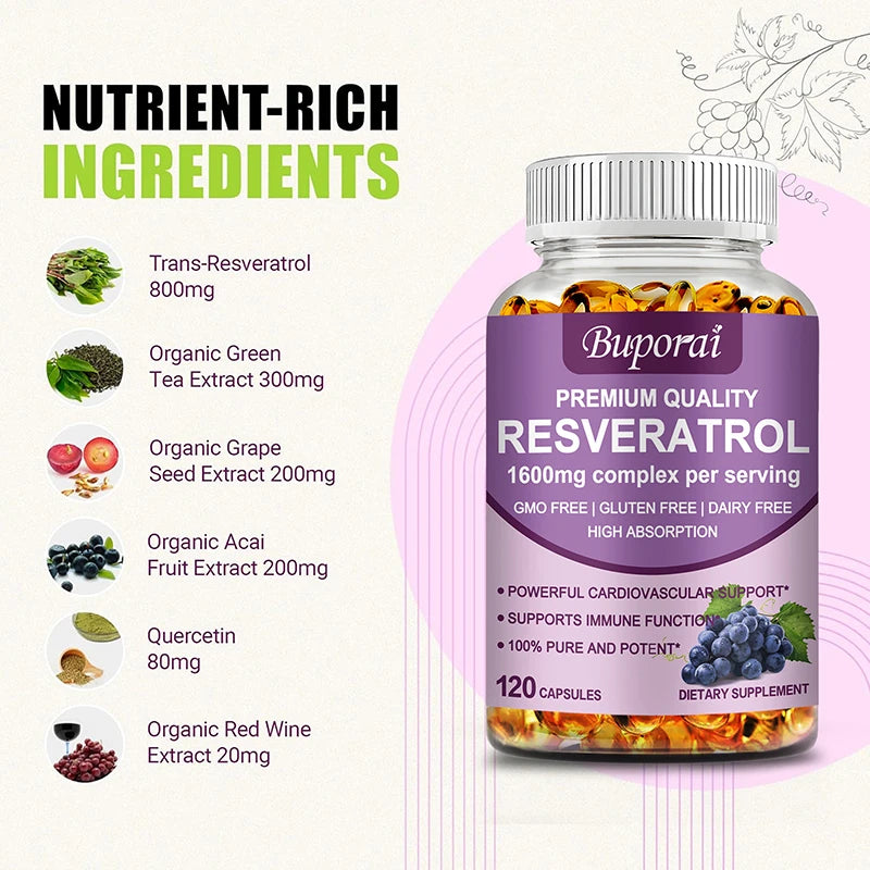 Resveratrol - Helps Support Cardiovascular Health, Promotes Skin Radiance, and Antioxidants