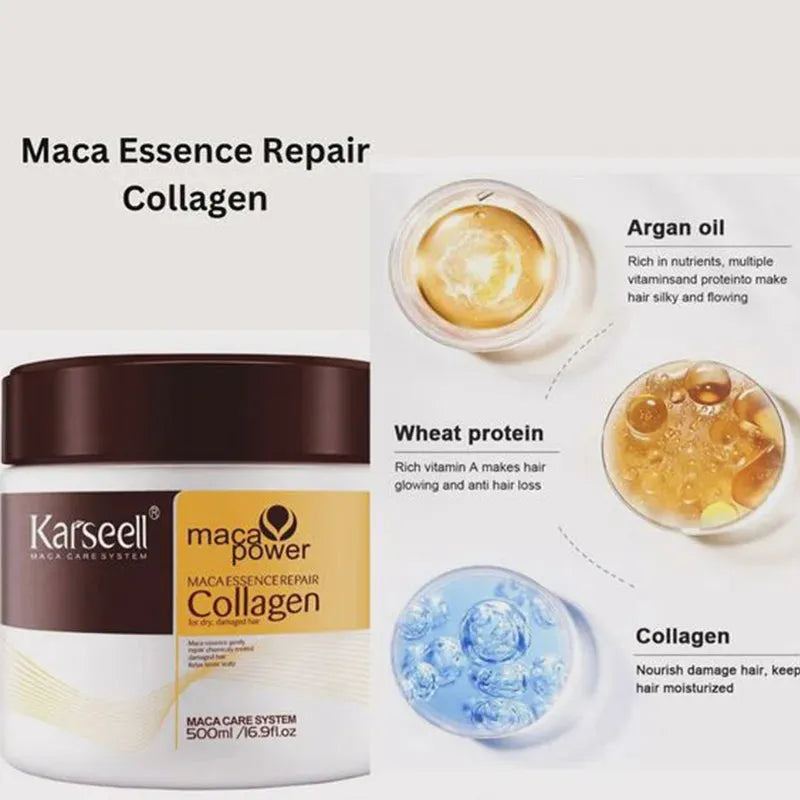 2PCS Maca Essence Collagen Hair Mask Smooth Luster Hydrate Conditioner Repair Damage Hair Frizz Defying Shine Boosting Hair Care