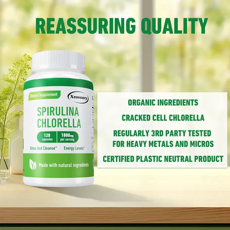 Spirulina Chlorella Capsules - Used for Immunity, Antioxidants, and Energy Support, Antioxidant