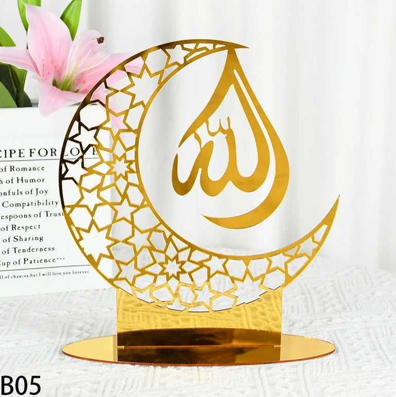 Eid Mubarak Table Ornaments Gold Star Moon Ramadan Kareem Home Decoration 2024 Islamic Muslim Home Party Decor Eid Al-fitr Gifts