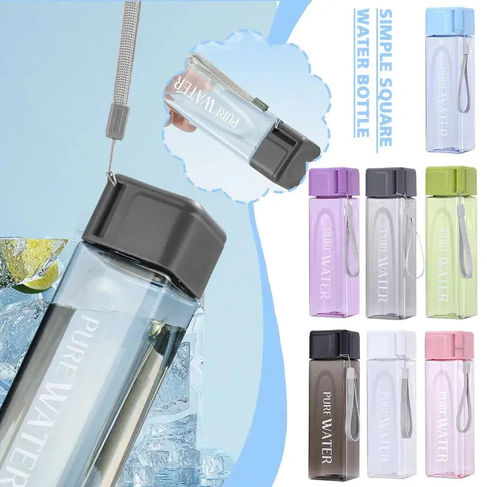 Simple Square Sports Water Bottle 500ml Drinking Tool Cup Wholesale Clean BPA-Free Compact Easy Mixed Portable Leak S4J7