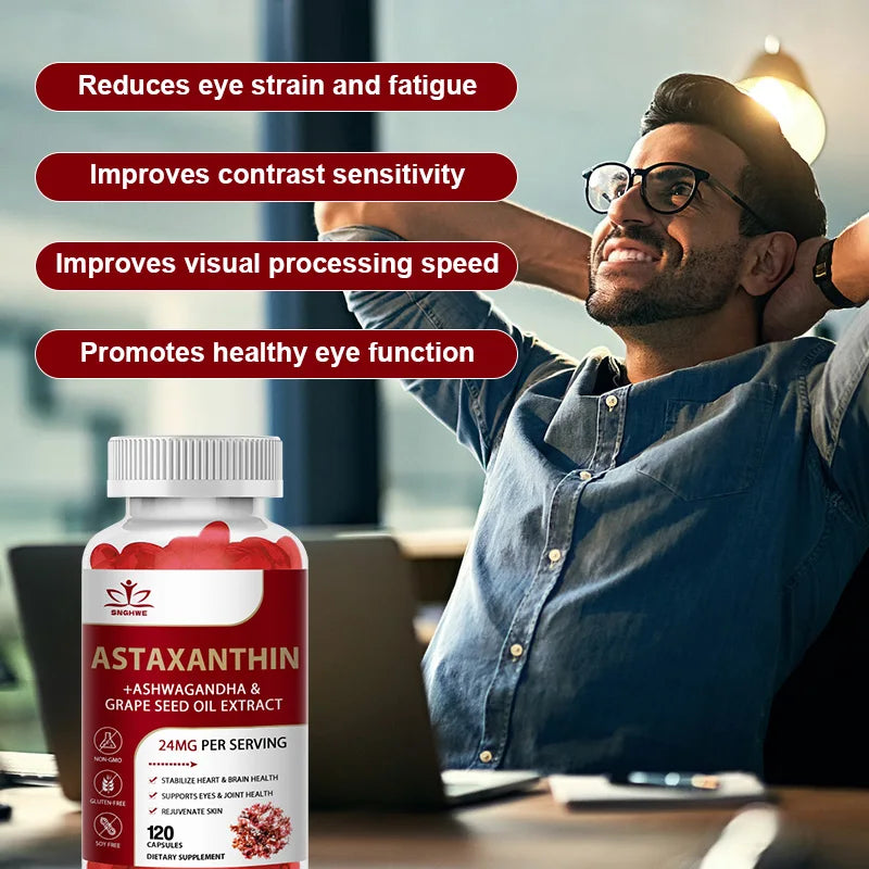 SNGHWE 24mg Astaxanthin Capsules Improves Eye, Joint, Skin Health And Energy Levels-Supports Heart Health, Immune System