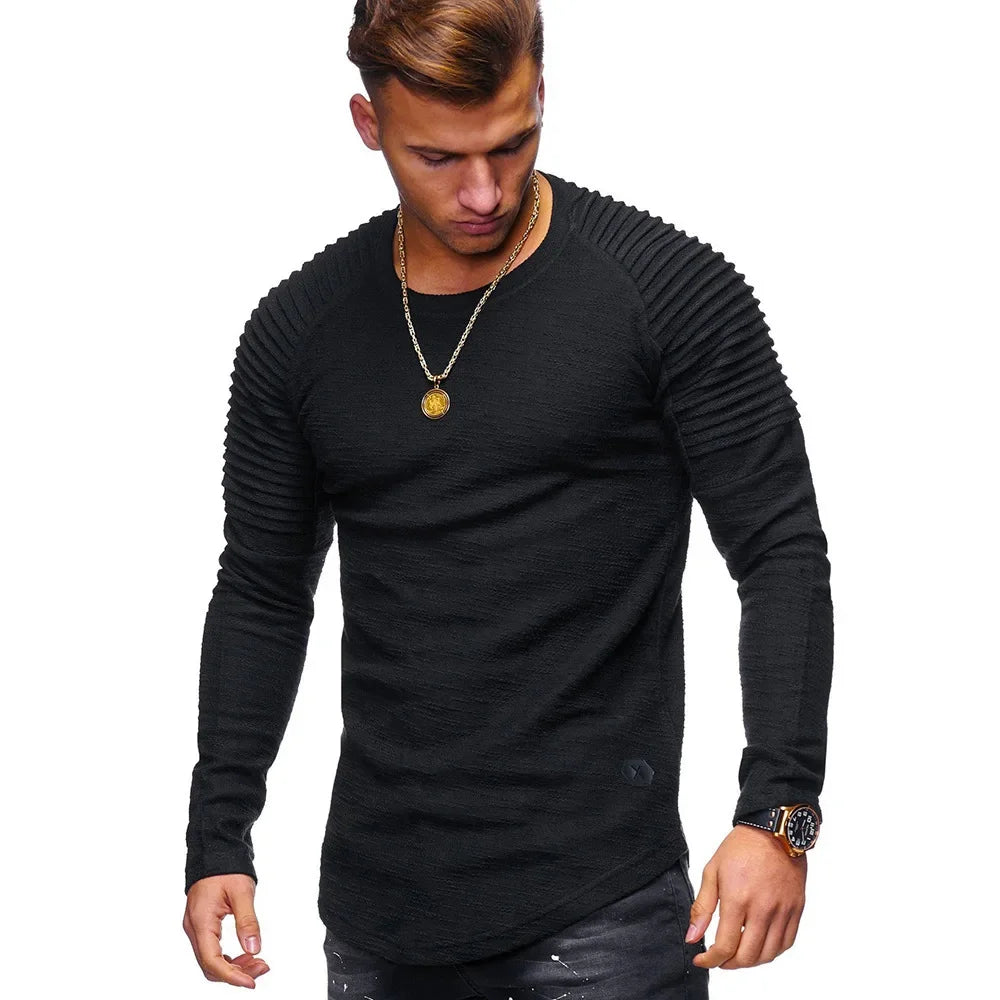 Men's Long Sleeve T-Shirt Solid Colors Slim Fit Round Neck Sports Shirt Wrinkle-Free Regular Fit Casual Shirt for All Seasons