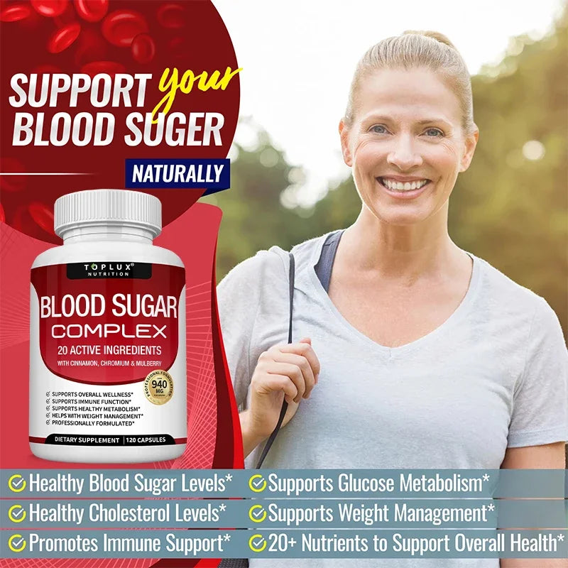 Blood Sugar Complex - 20 Active Ingredients To Support Healthy Blood Sugar Balance, Improve Metabolism and Immune Function