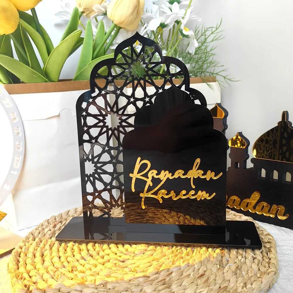 1pc Elegant Acrylic Ramadan Kareem Tabletop Decor, 3D Mosque Design, Reflection Surface, Muslim Holiday Home Decoration