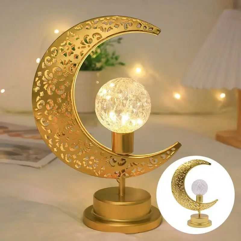 Elegant Ramadan Mubarak Lantern - Polished Metal & Plastic, Battery-Powered LED Light for Eid Celebrations, Bedroom Decor, and H