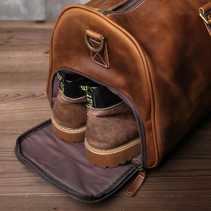 New Retro Male Carry-on Bag Europe And America Crazy Horse Leather Travel Bag Layer Cowhide Large Capacity Single Shoulder Bag