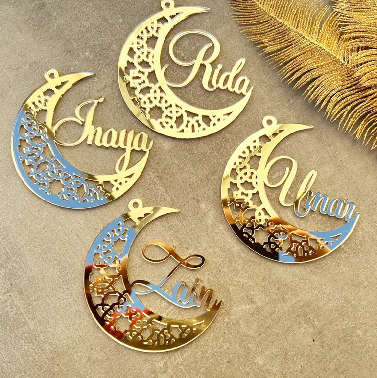 Ramadan Mubarak Decorations Custom Name Acrylic Eid Mubarak Ornaments and Wooden Moon Ramadan Sign Eid Mubarak Decoration