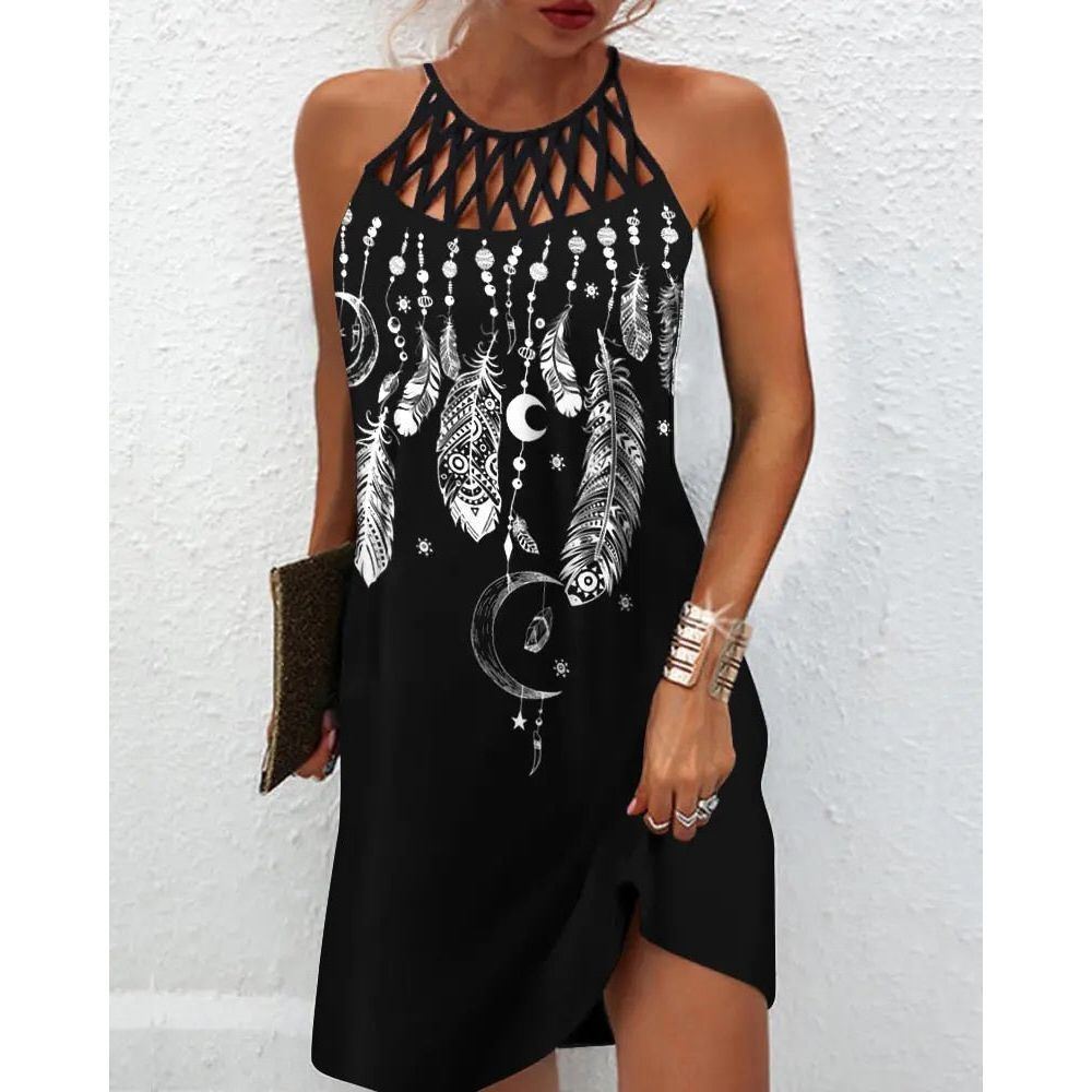 Women's dresses 2022 summer new Casual Sleeveless Vintage Tribal Print Cutout Daily Dress - Jointcorp