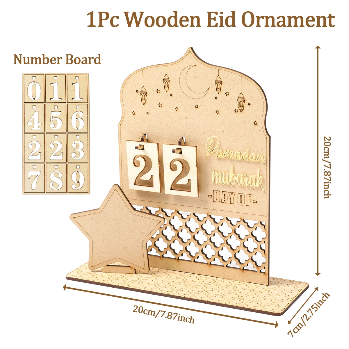 Ramadan Wooden Countdown Calendar Ornament 2025 Eid Mubarak Ramadan Decoration for Home Eid Al Adha Islamic Muslim Party Decor