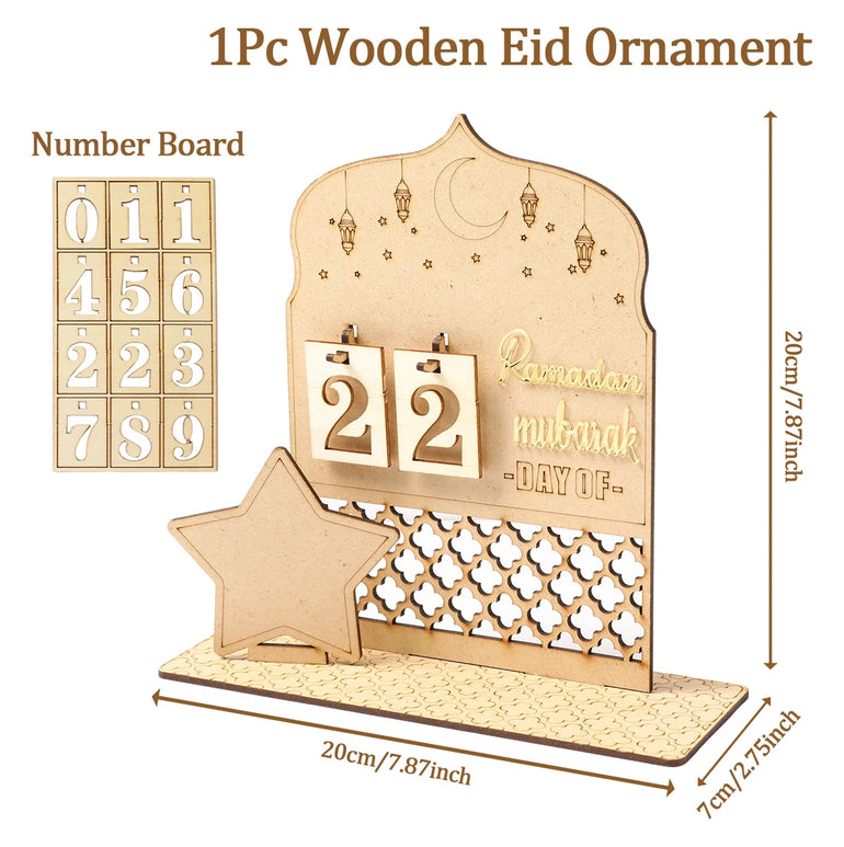 Ramadan Wooden Countdown Calendar Ornament 2025 Eid Mubarak Ramadan Decoration for Home Eid Al Adha Islamic Muslim Party Decor