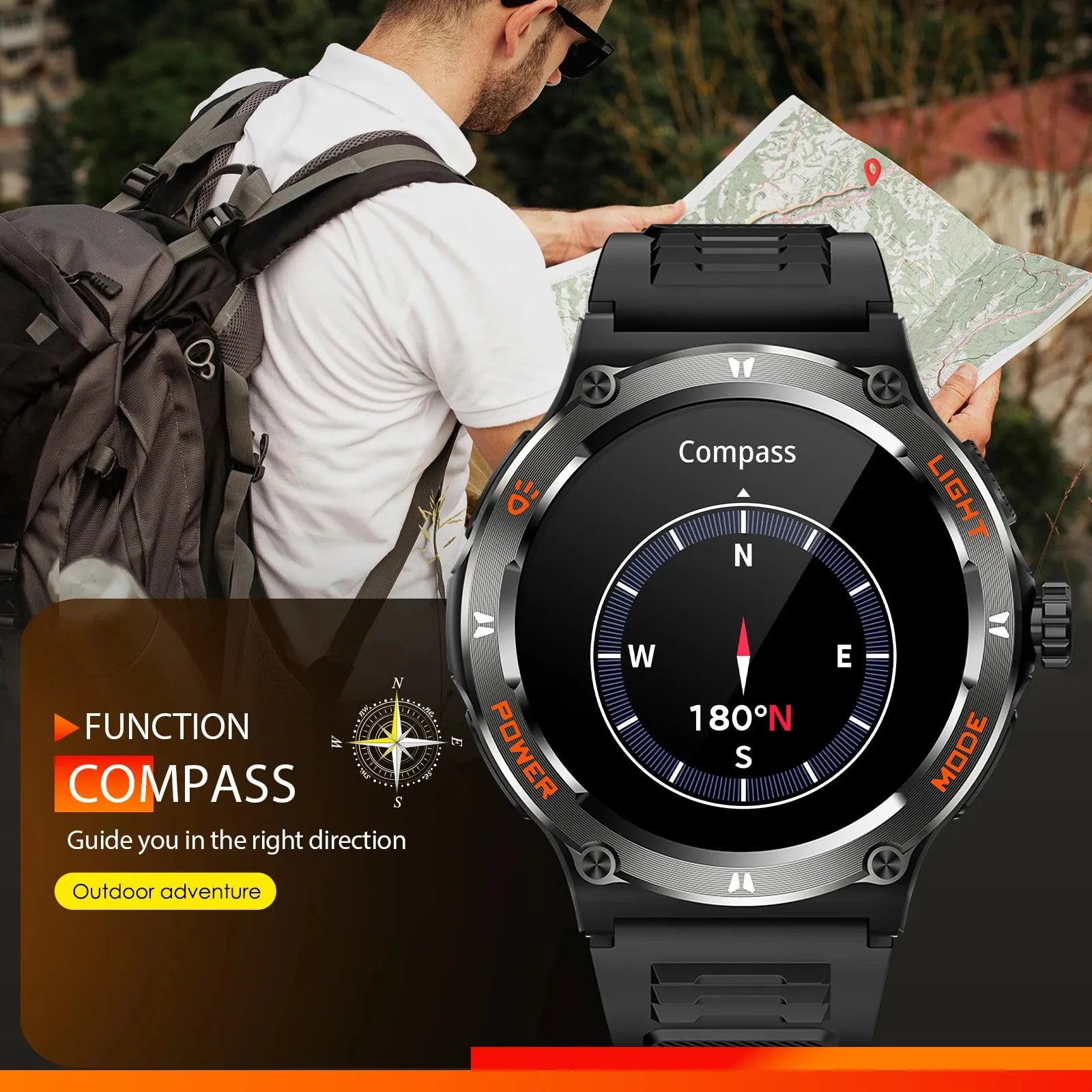 EIGIIS Smart Watch 3ATM Waterproof 1.53" KT76 Men Sport With Compass And LED Flashlight Heart Rate Sleep Analysis Bluetooth Call