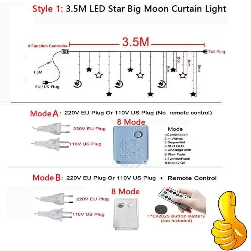 Star Moon Led Curtain Garland String Light EID Mubarak Ramadan Decoration for Christmas Home 2025 Islam Muslim E