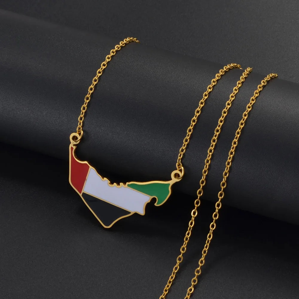 Anniyo United Arab Emirates Map Flag Necklaces for Women Girls UAE Jewelry @366521