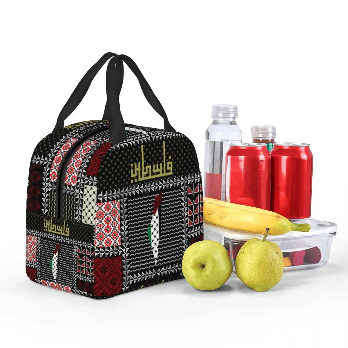 Custom Arabic Keffiyeh Traditional Pattern Insulated Lunch Bag for Work School Tatreez Embroidery Portable Thermal Bento Box