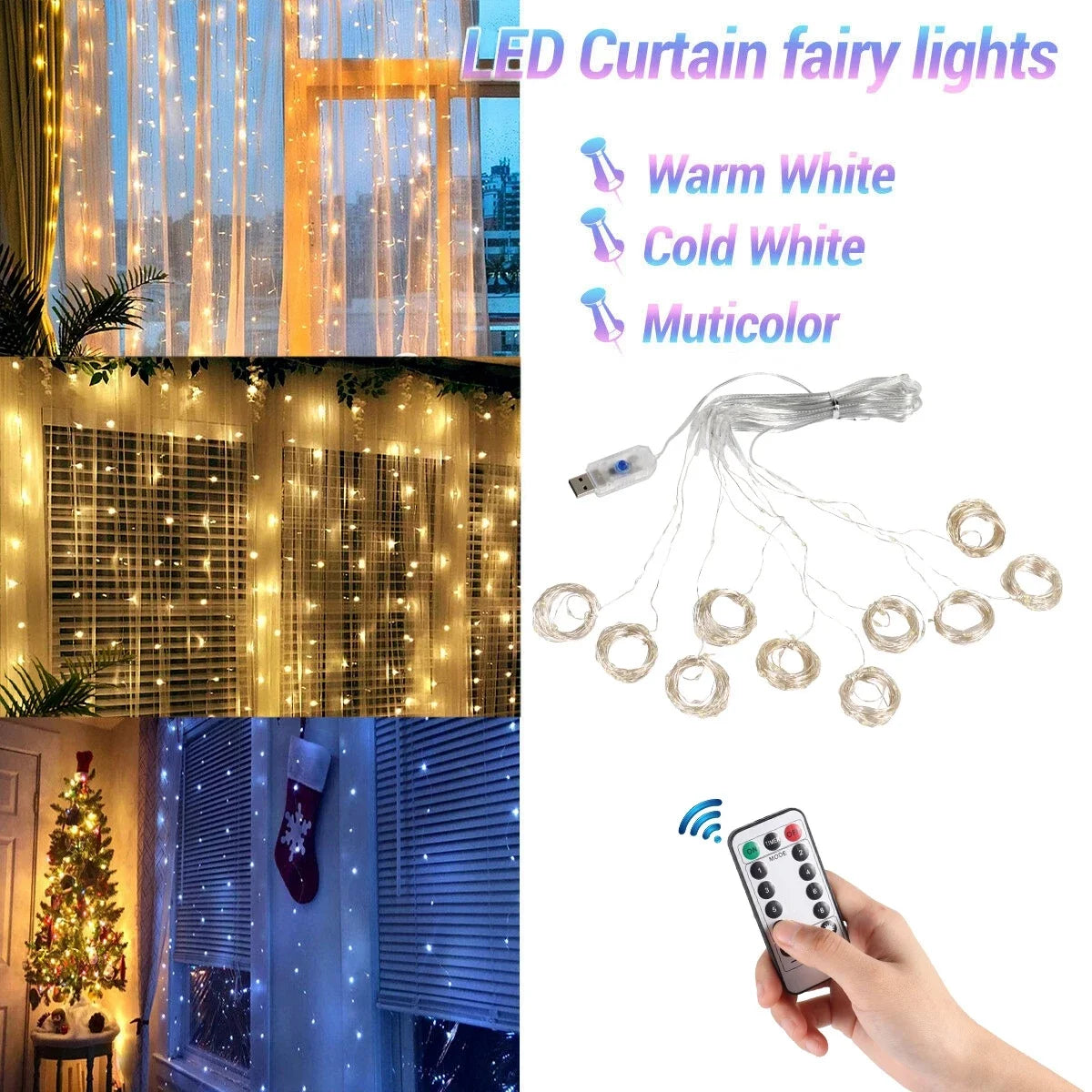 3M LED Curtain Garland Light String Remote Control USB Fairy Lamp Rustic Wedding Christmas Ramadan Decoration 2025 Eid Mubarak