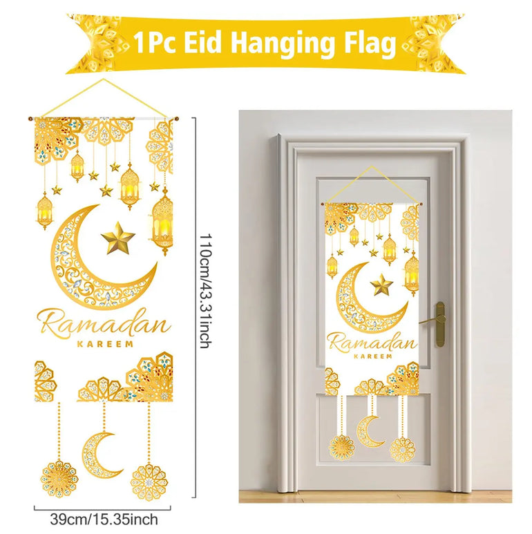 Eid Mubarak Decoration 2025 Hanging Flag Ramadan For Home Door Islamic Muslim Party Decor Ramadan Kareem Banner Eid Al-Fitr Gift