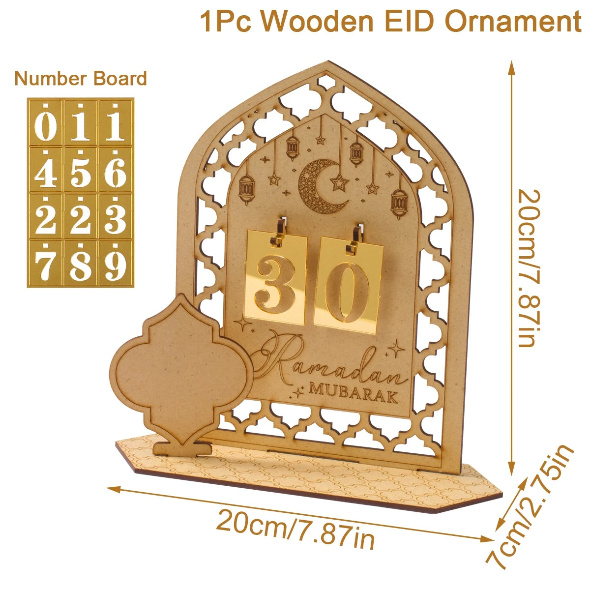 Ramadan Wooden Countdown Calendar Ornament 2025 Eid Mubarak Ramadan Decoration for Home Eid Al Adha Islamic Muslim Party Decor