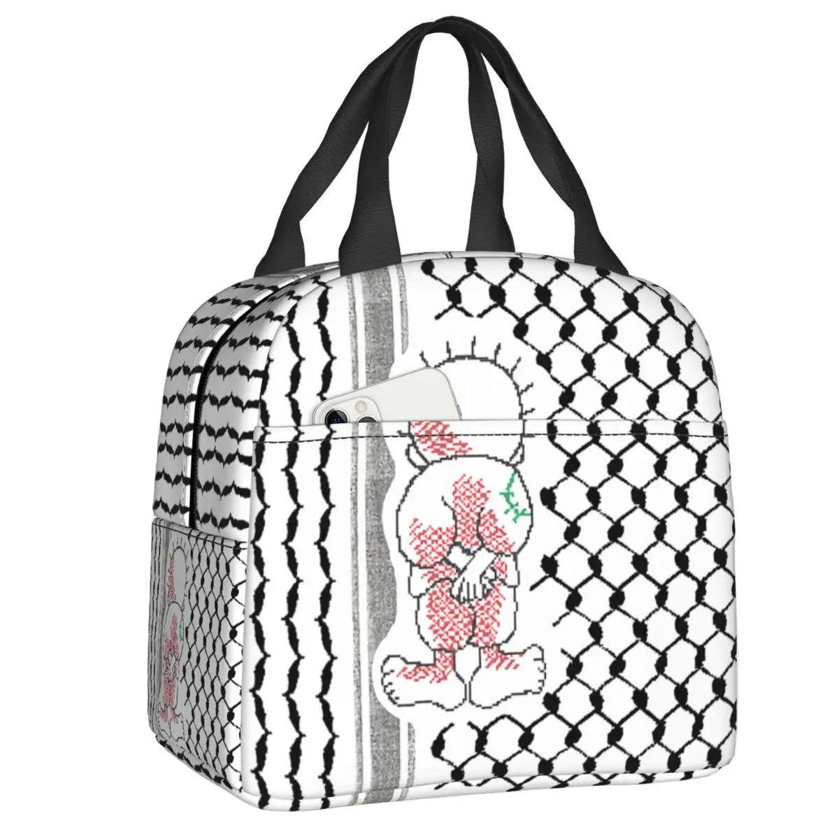 Custom Arabic Keffiyeh Traditional Pattern Lunch Bag for Portable Tatreez Embroidery Art Thermal Cooler Lunch Box Office Work