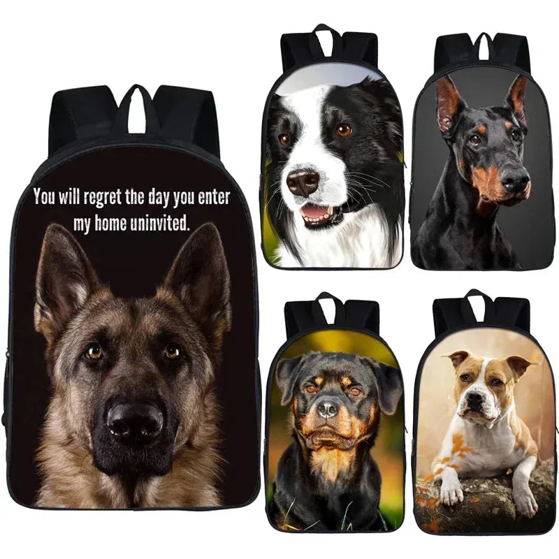 German Shepherd / Pit / Staffordshire Bull Terrier / Rottweiler Backpack for Teenager Children School Bags Boy Dog Book Bag