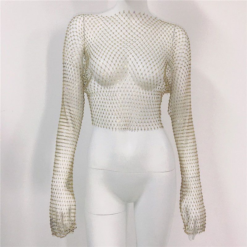 Women's Mesh Rhinestone Fishnet Top Fishnet - Jointcorp