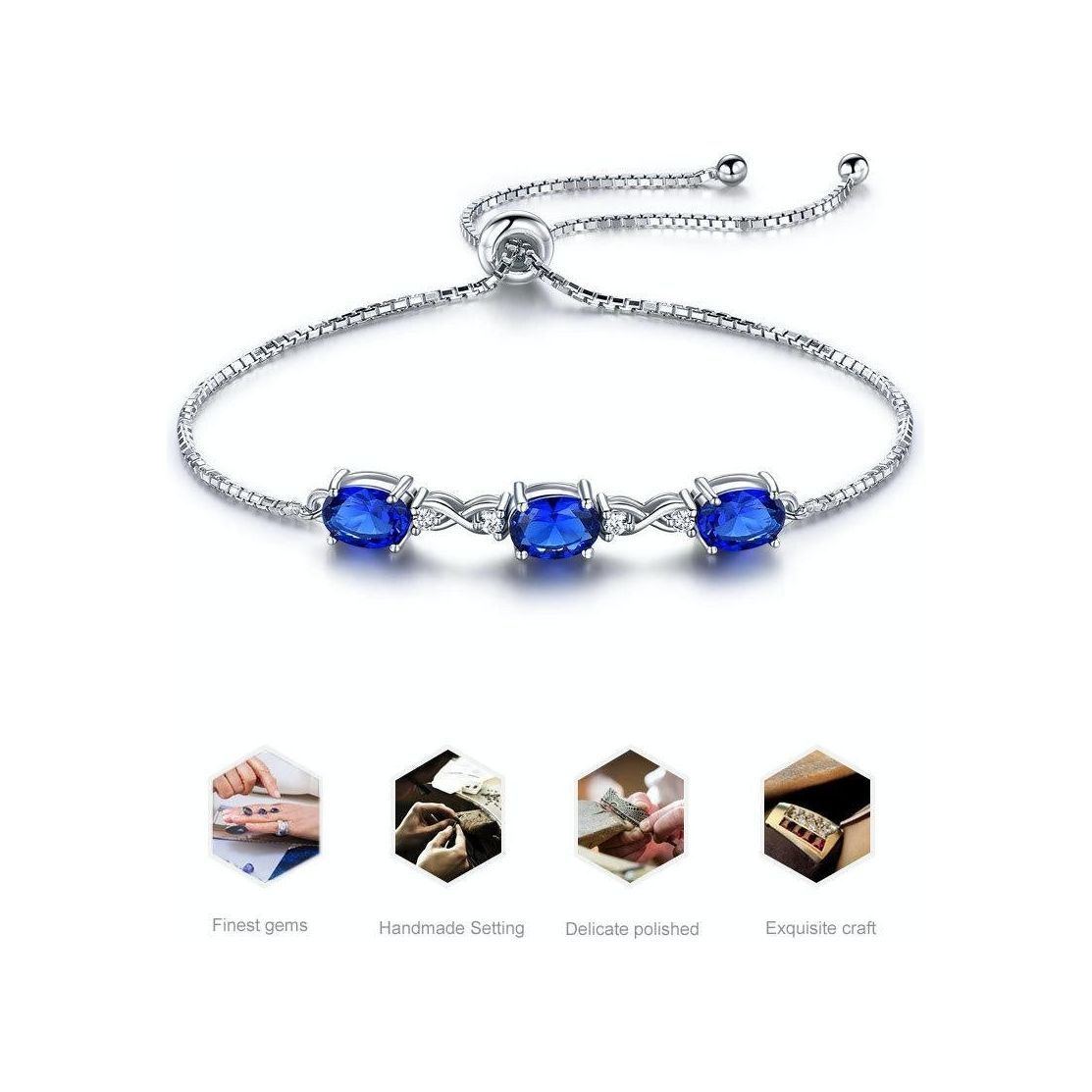 925 Sterling Silver Blue Wave Nano Tanzanite Bracelet Adjustable Women's Bracelet - Jointcorp